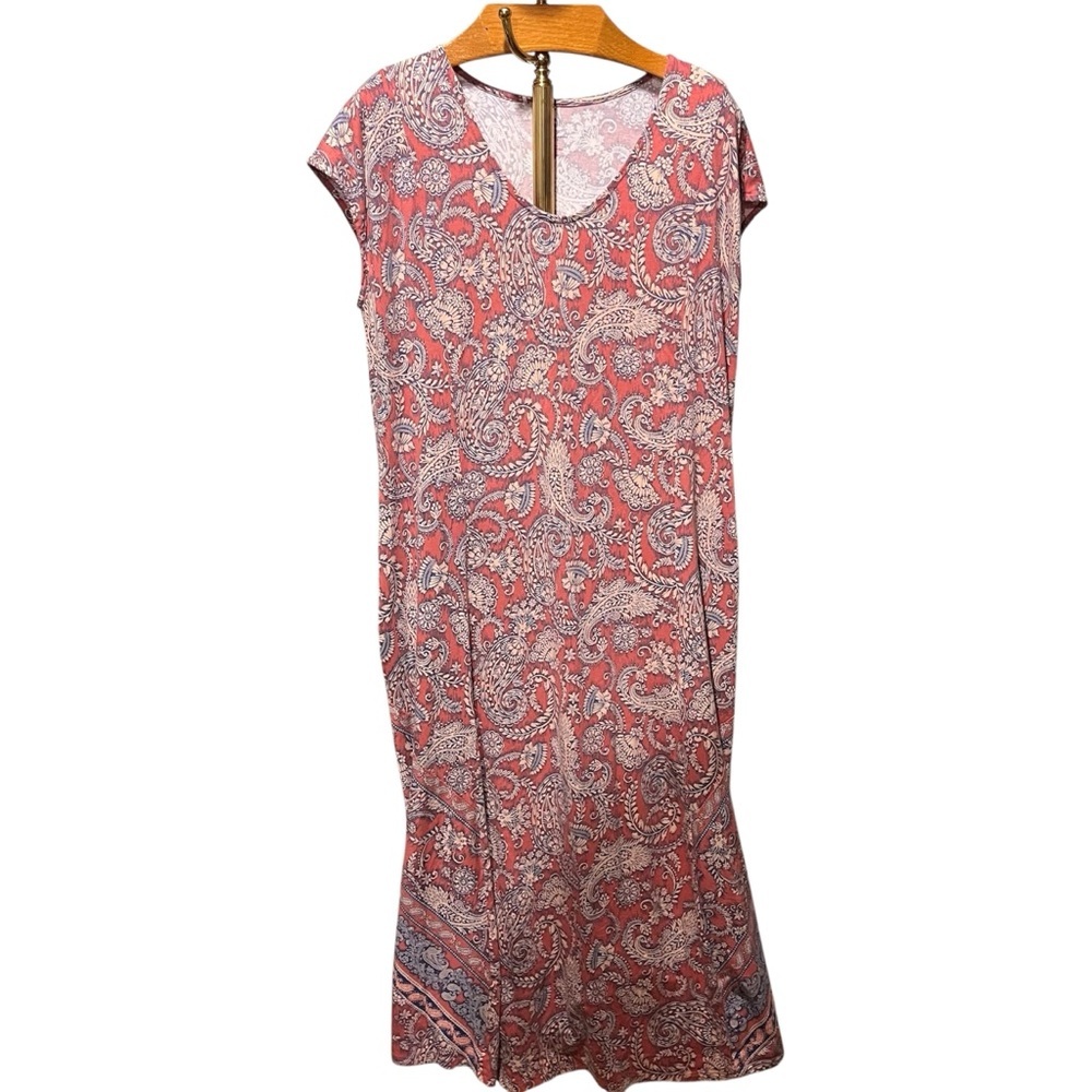 J. Jill Placed Border Pink Paisley Maxi Dress Large